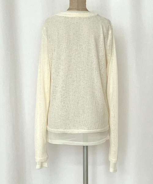 Q（キュー）の「シアーヘンリーネックプルオーバー（Tシャツ/カットソー・レディース・ブラック/アイボリー・MEDIUM）」の9枚目の写真