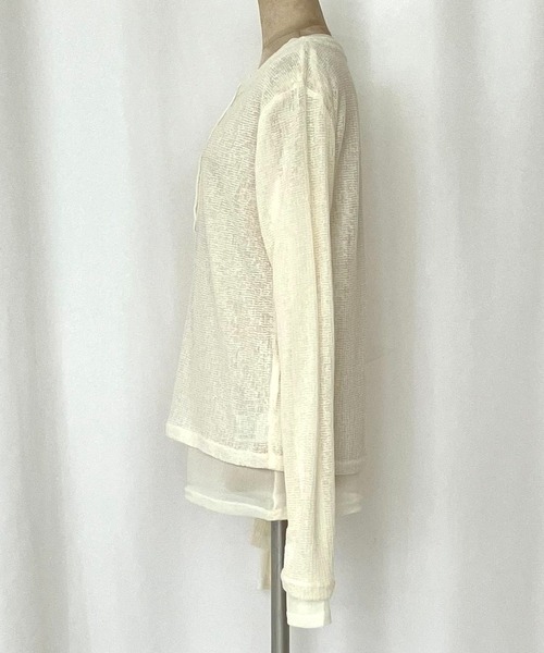 Q（キュー）の「シアーヘンリーネックプルオーバー（Tシャツ/カットソー・レディース・ブラック/アイボリー・MEDIUM）」の8枚目の写真