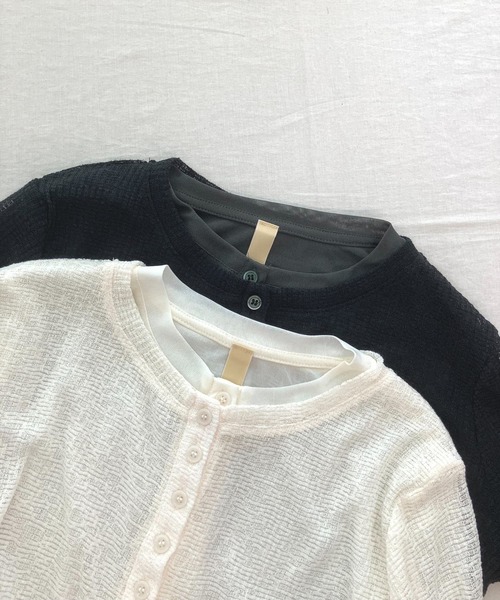 Q（キュー）の「シアーヘンリーネックプルオーバー（Tシャツ/カットソー・レディース・ブラック/アイボリー・MEDIUM）」の16枚目の写真