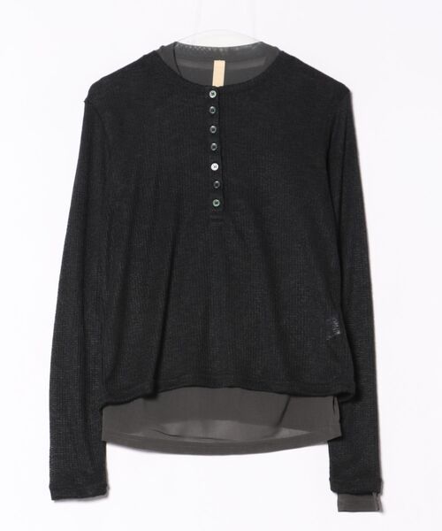 Q（キュー）の「シアーヘンリーネックプルオーバー（Tシャツ/カットソー・レディース・ブラック/アイボリー・MEDIUM）」の6枚目の写真