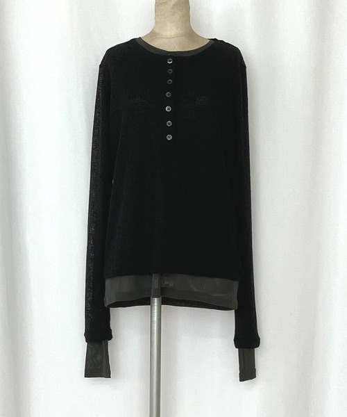 Q（キュー）の「シアーヘンリーネックプルオーバー（Tシャツ/カットソー・レディース・ブラック/アイボリー・MEDIUM）」の11枚目の写真