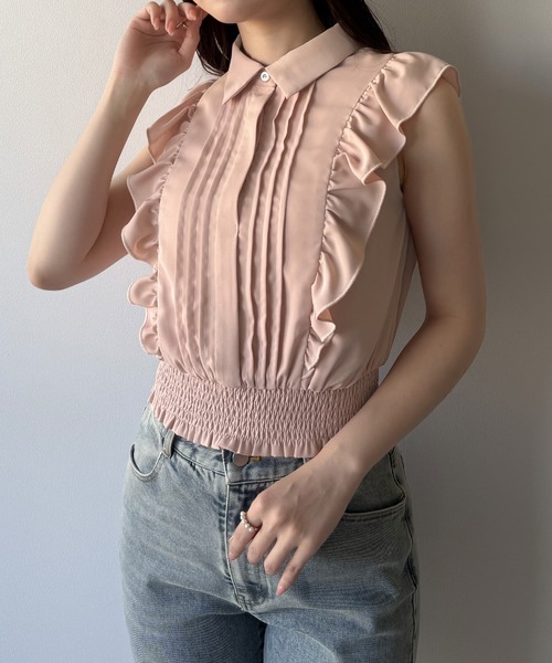 mipiarl(ミピアール)の「ノースリーブフリルシャツブラウス(シャツ/ブラウス・レディース・ホワイト/ピンクベージュ/ブラック・MEDIUM/SMALL/LARGE)」の5枚目の写真