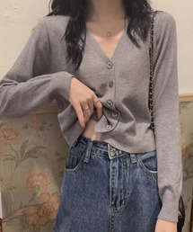 Vネック ショート ニットカーディガン