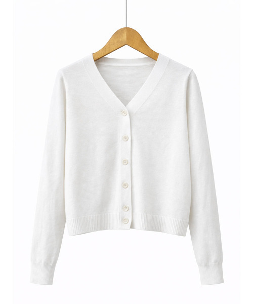 ホワイト ショート丈 カーディガン Vネック ショート ニットカーディガン（カーディガン/ボレロ）｜VIVID