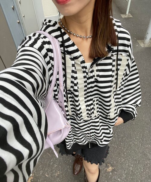 RePRODUCTION LABEL（リプロダクションレーベル）の「【RePRODUCTION LABEL / リプロダクションレーベル】ZIPフーディー（パーカー・レディース・ブラック/チャコールグレー/サックスブルー・FREE）」の2枚目の写真