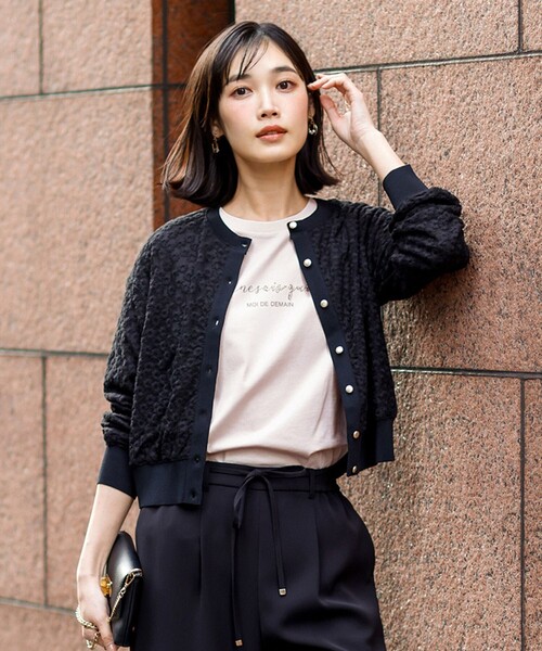 ANY SIS(エニィスィス)の「レーシー ニット ブルゾン(カーディガン/ボレロ・レディース・ホワイト系/ブラック系・X-LARGE)」の2枚目の写真