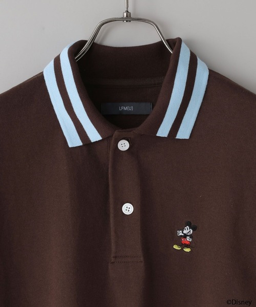 LOWRYS FARM（ローリーズファーム）の「LFM(U)【MICKEY】ラインポロLS　 653952（Tシャツ/カットソー・メンズ・ネイビー/ブラウン・LARGE/MEDIUM）」の4枚目の写真
