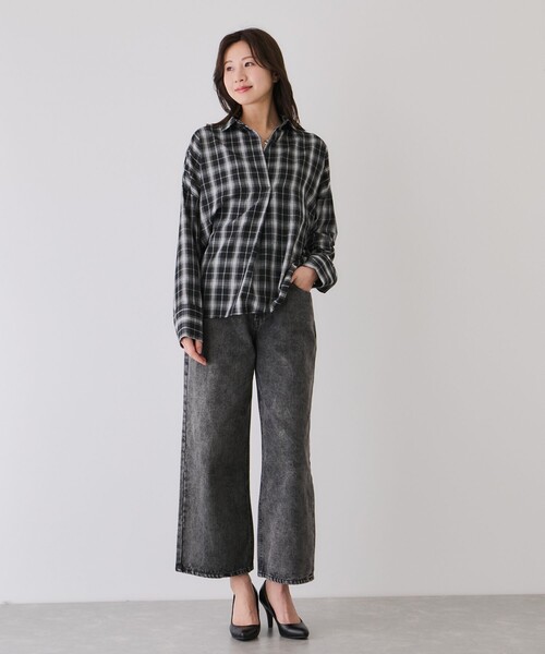 Jayro(ジャイロ)の「オーバーサイズチェック柄スキッパーシャツ(シャツ/ブラウス・レディース・ブラック系その他/ホワイト系その他2・M)」の8枚目の写真