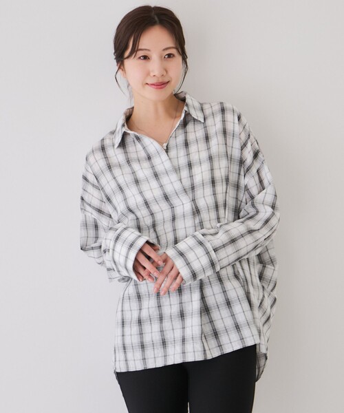 Jayro(ジャイロ)の「オーバーサイズチェック柄スキッパーシャツ(シャツ/ブラウス・レディース・ブラック系その他/ホワイト系その他2・M)」の11枚目の写真