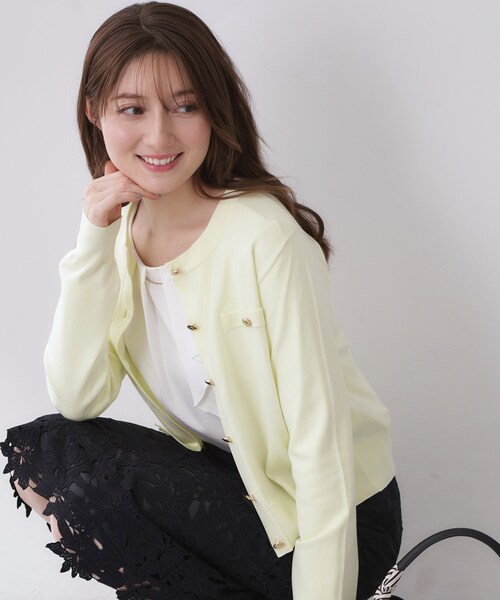 index（インデックス）の「ボクシークルーネックカーディガン【洗濯機OK】《5col》（カーディガン/ボレロ・レディース・ネイビー/オフホワイト/オレンジ系/ライトイエロー系・40/38/36）」の3枚目の写真