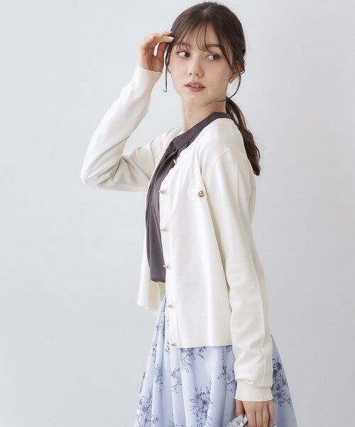 index（インデックス）の「ボクシークルーネックカーディガン【洗濯機OK】《5col》（カーディガン/ボレロ・レディース・ネイビー/オフホワイト/オレンジ系/ライトイエロー系・40/38/36）」の5枚目の写真