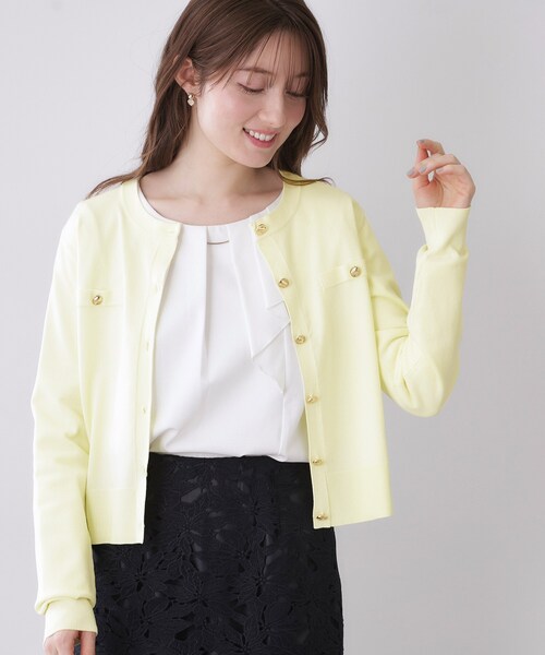 index（インデックス）の「ボクシークルーネックカーディガン【洗濯機OK】《5col》（カーディガン/ボレロ・レディース・ネイビー/オフホワイト/オレンジ系/ライトイエロー系・40/38/36）」の9枚目の写真