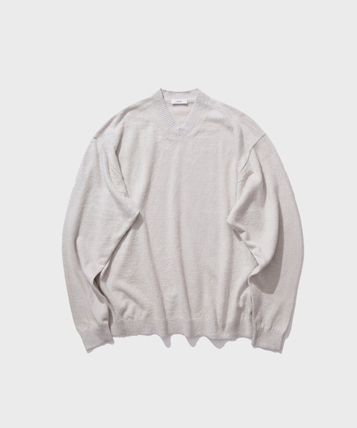 ATON(エイトン)の「【ATON / エイトン】LINEN SHORT FUR V-NECK SWEATER(ニット/セーター・メンズ・オフホワイト/ダークグレー・6/4)」の6枚目の写真