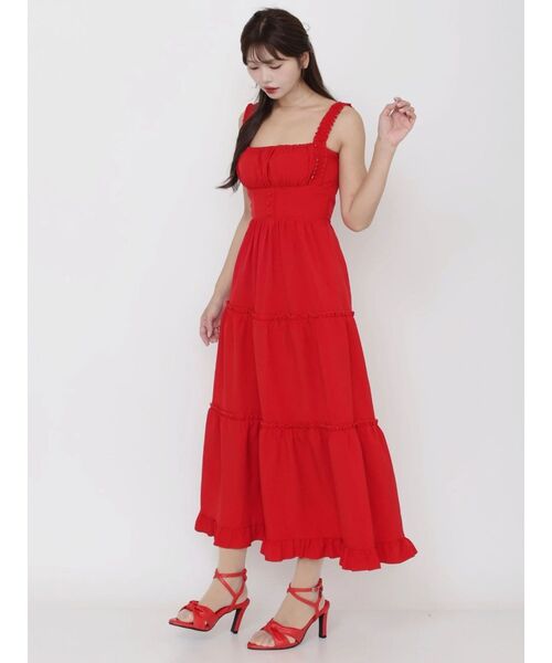 EATME(イートミー)の「コルセットライクティアードワンピース(ワンピース・レディース・レッド/ブラック/アイボリー・MEDIUM/SMALL)」の5枚目の写真