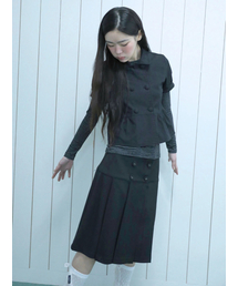 UGLY SHADOW | BUTTON DOUBLE PLEATED MIDI SKIRT(BLACK)(スカート)