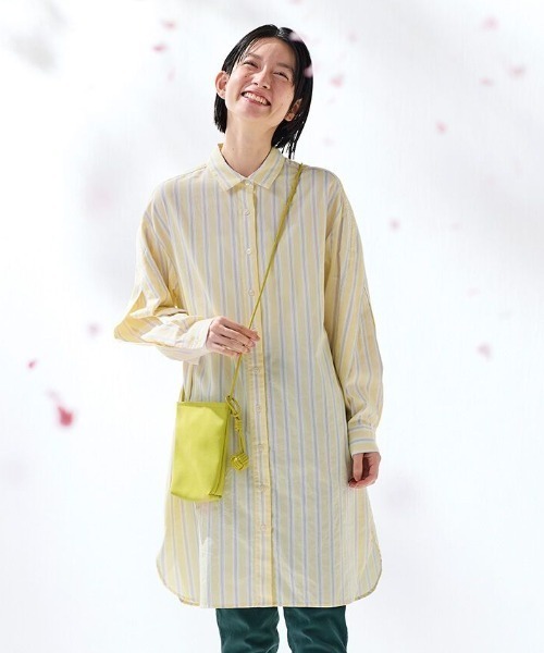 Sunny clouds(サニークラウズ)の「サニークラウズ 黄桃ストライプシャツ〈レディース〉(シャツ/ブラウス・レディース・イエロー系その他・L/M/3L/LL)」の1枚目の写真