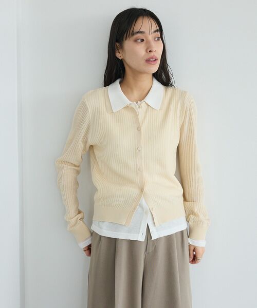 CRAFT STANDARD BOUTIQUE(クラフトスタンダードブティック)の「レイヤードポロ衿カーディガン(カーディガン/ボレロ・レディース・ライトグレー/アイボリー・FREE)」の5枚目の写真