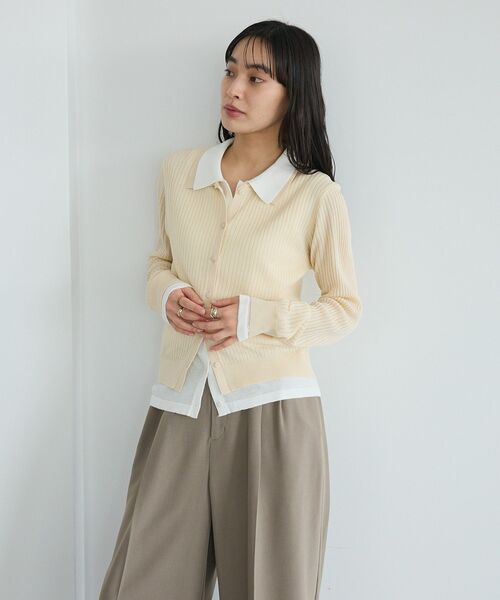 CRAFT STANDARD BOUTIQUE(クラフトスタンダードブティック)の「レイヤードポロ衿カーディガン(カーディガン/ボレロ・レディース・ライトグレー/アイボリー・FREE)」の6枚目の写真