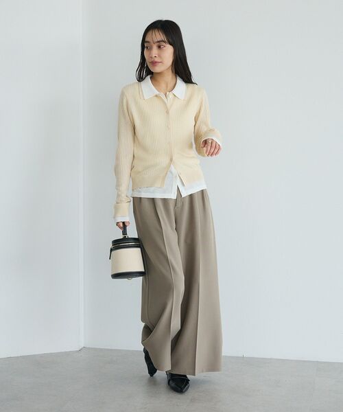 CRAFT STANDARD BOUTIQUE(クラフトスタンダードブティック)の「レイヤードポロ衿カーディガン(カーディガン/ボレロ・レディース・ライトグレー/アイボリー・FREE)」の7枚目の写真