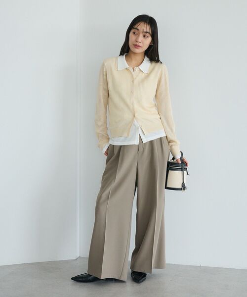 CRAFT STANDARD BOUTIQUE(クラフトスタンダードブティック)の「レイヤードポロ衿カーディガン(カーディガン/ボレロ・レディース・ライトグレー/アイボリー・FREE)」の8枚目の写真
