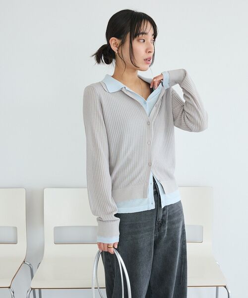 CRAFT STANDARD BOUTIQUE(クラフトスタンダードブティック)の「レイヤードポロ衿カーディガン(カーディガン/ボレロ・レディース・ライトグレー/アイボリー・FREE)」の12枚目の写真