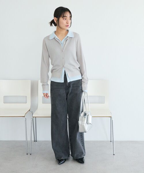 CRAFT STANDARD BOUTIQUE(クラフトスタンダードブティック)の「レイヤードポロ衿カーディガン(カーディガン/ボレロ・レディース・ライトグレー/アイボリー・FREE)」の15枚目の写真
