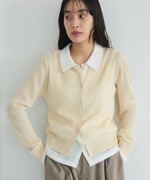 CRAFT STANDARD BOUTIQUE(クラフトスタンダードブティック)の「レイヤードポロ衿カーディガン(カーディガン/ボレロ・レディース・ライトグレー/アイボリー・FREE)」の2枚目の写真