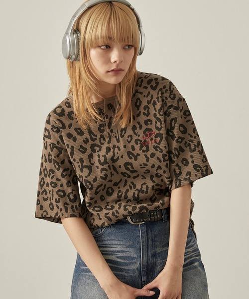 セール】【Snap club】クロップド ワッフル 半袖 ヘンリーネックT