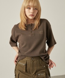 Snap club（スナップクラブ）の「【Snap club】クロップド ワッフル 半袖 ヘンリーネックTシャツ（Tシャツ/カットソー）」