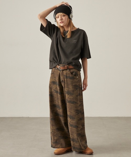 Snap club(スナップクラブ)の「【Snap club】クロップド ワッフル 半袖 ヘンリーネックTシャツ(Tシャツ/カットソー・レディース・スミクロ/ネイビー/ブラウン/レオパード/レッド系・M/L)」の13枚目の写真
