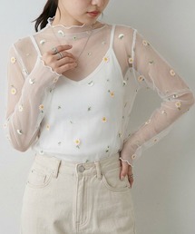 デイジー柄刺繍シアートップス