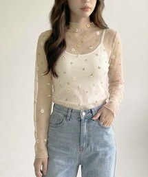 デイジー柄刺繍シアートップス