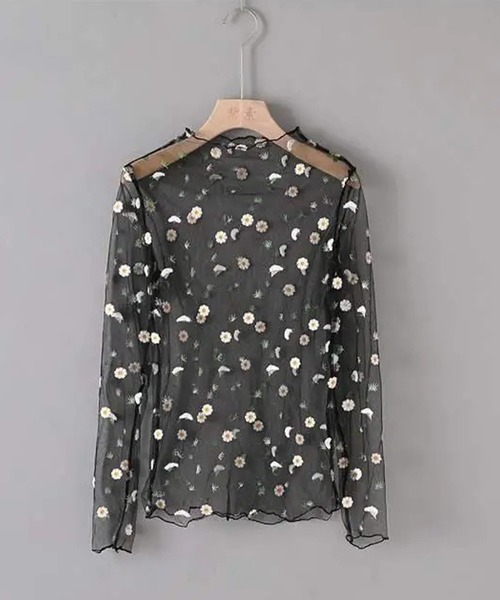 IRADOWL(アイラドール)の「デイジー柄刺繍シアートップス(Tシャツ/カットソー・レディース・ライトグレー/ピンク/ブラック/ホワイト/アイボリー・FREE)」の8枚目の写真