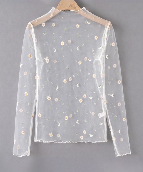 IRADOWL(アイラドール)の「デイジー柄刺繍シアートップス(Tシャツ/カットソー・レディース・ライトグレー/ピンク/ブラック/ホワイト/アイボリー・FREE)」の10枚目の写真