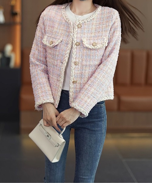 LUCPY(ラクピー)の「ツイードジャケット(その他アウター・レディース・ピンク・X-LARGE/LARGE/MEDIUM/SMALL)」の2枚目の写真