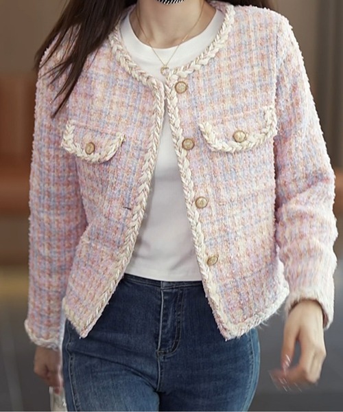LUCPY(ラクピー)の「ツイードジャケット(その他アウター・レディース・ピンク・X-LARGE/LARGE/MEDIUM/SMALL)」の3枚目の写真