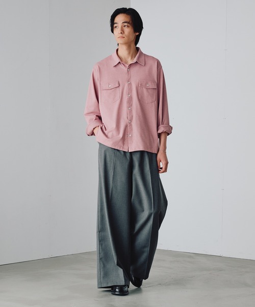 Adoon plain（アドーンプレーン）の「Pique-Like Snap Pocket Shirt / 鹿の子ライクスナップポケットシャツ（シャツ/ブラウス・メンズ・ライトピンク/チャコールグレー・MEDIUM/LARGE）」の11枚目の写真
