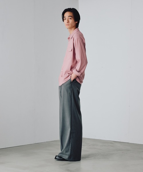 Adoon plain（アドーンプレーン）の「Pique-Like Snap Pocket Shirt / 鹿の子ライクスナップポケットシャツ（シャツ/ブラウス・メンズ・ライトピンク/チャコールグレー・MEDIUM/LARGE）」の12枚目の写真