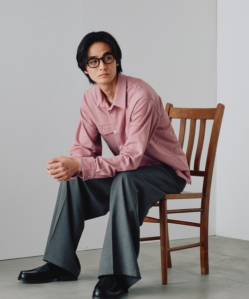Adoon plain（アドーンプレーン）の「Pique-Like Snap Pocket Shirt / 鹿の子ライクスナップポケットシャツ（シャツ/ブラウス・メンズ・ライトピンク/チャコールグレー・MEDIUM/LARGE）」の4枚目の写真