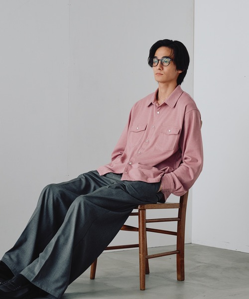Adoon plain（アドーンプレーン）の「Pique-Like Snap Pocket Shirt / 鹿の子ライクスナップポケットシャツ（シャツ/ブラウス・メンズ・ライトピンク/チャコールグレー・MEDIUM/LARGE）」の5枚目の写真
