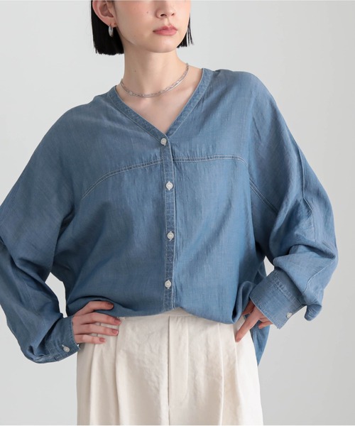 for/c(フォーシー)の「シアーデニムカーデシャツ【サスティナブル】(シャツ/ブラウス・レディース・ライトブルー/グレー・M/L)」の4枚目の写真