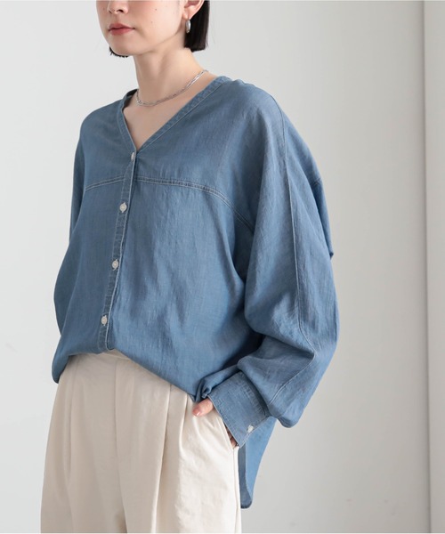 for/c(フォーシー)の「シアーデニムカーデシャツ【サスティナブル】(シャツ/ブラウス・レディース・ライトブルー/グレー・M/L)」の5枚目の写真