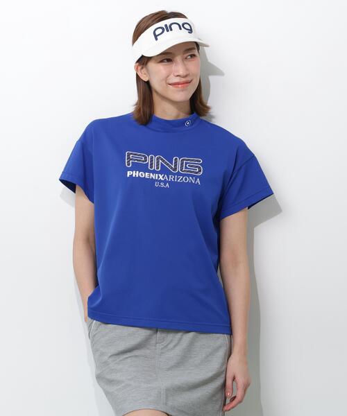 PING(ピン)の「【PING APPAREL】アップリケ半袖ハイネックシャツ <NATIVE> (LADIES)(Tシャツ/カットソー・レディース・ブルー/ネイビー/ベージュ/ホワイト・M/S/L/LL)」の1枚目の写真