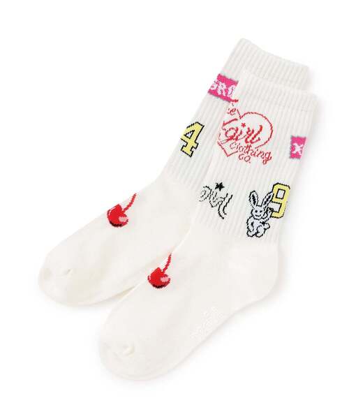 X-girl Stages（エックスガールステージス）の「MIXロゴ クルーリブソックス（ソックス/靴下・キッズ・オフホワイト/ブラック/ラベンダー・13-15cm/19-21cm/17-19cm/15-17cm）」の2枚目の写真