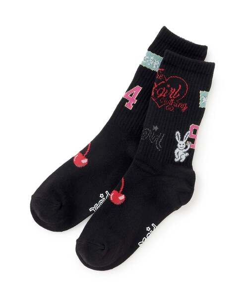 X-girl Stages（エックスガールステージス）の「MIXロゴ クルーリブソックス（ソックス/靴下・キッズ・オフホワイト/ブラック/ラベンダー・13-15cm/19-21cm/17-19cm/15-17cm）」の3枚目の写真