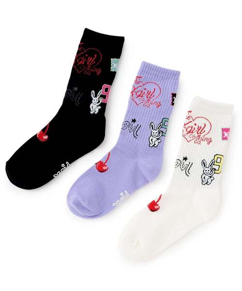 X-girl Stages（エックスガールステージス）の「MIXロゴ クルーリブソックス（ソックス/靴下・キッズ・オフホワイト/ブラック/ラベンダー・13-15cm/19-21cm/17-19cm/15-17cm）」の7枚目の写真