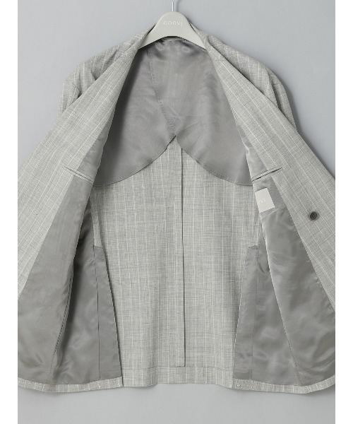 GOOVI（グービ）の「GOOVI／ダブルブレストジャケット／SUPER100'sウールトロピカル／ワイドストライプ（スーツジャケット・メンズ・ライトグレー・3/1/2）」の5枚目の写真