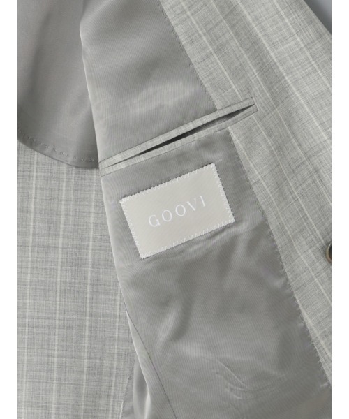 GOOVI（グービ）の「GOOVI／ダブルブレストジャケット／SUPER100'sウールトロピカル／ワイドストライプ（スーツジャケット・メンズ・ライトグレー・3/1/2）」の6枚目の写真