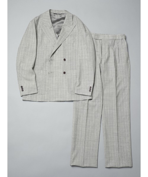 GOOVI（グービ）の「GOOVI／ダブルブレストジャケット／SUPER100'sウールトロピカル／ワイドストライプ（スーツジャケット・メンズ・ライトグレー・3/1/2）」の8枚目の写真