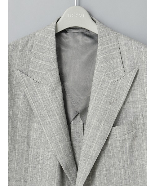 GOOVI（グービ）の「GOOVI／ダブルブレストジャケット／SUPER100'sウールトロピカル／ワイドストライプ（スーツジャケット・メンズ・ライトグレー・3/1/2）」の10枚目の写真